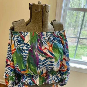 Rachel Zoe Tropical Beachy Boho Floral Crop Blouse Top Size S